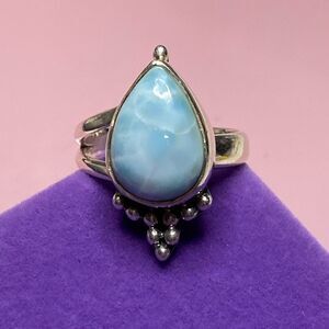 💛 Classic Sterling Silver Larimar Teardrop Ring